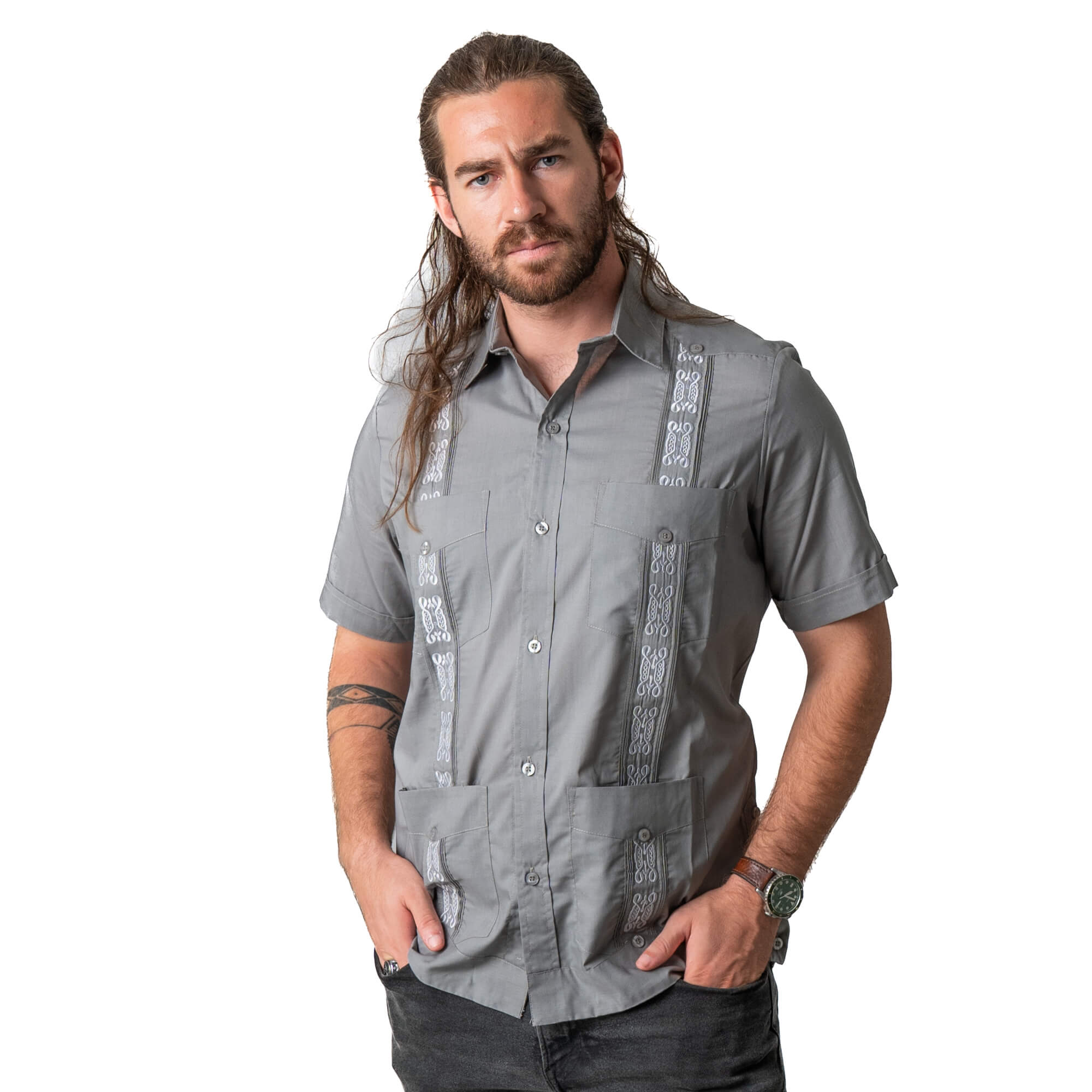 AUTHENTIC shops EMBROIDERED GUAYABERA SHIRT