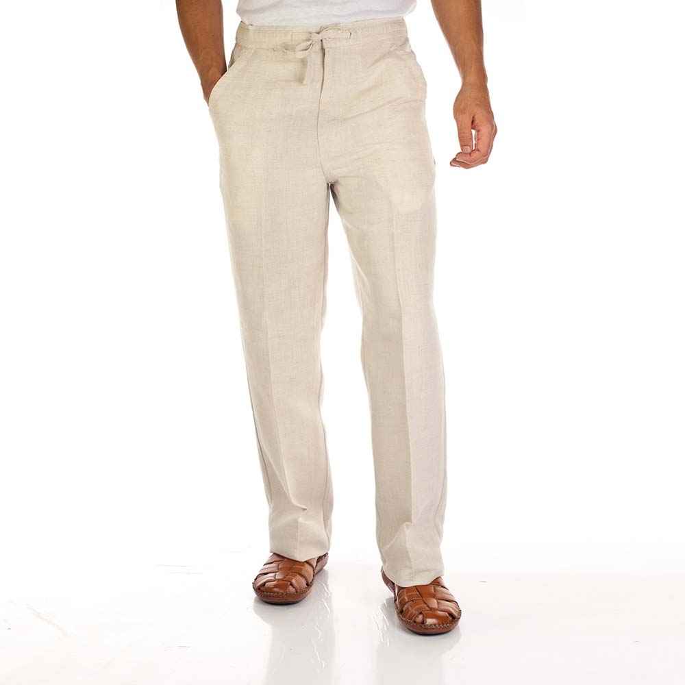 Comfy Drawstring Linen Pants Long with Band Waist (Natural)
